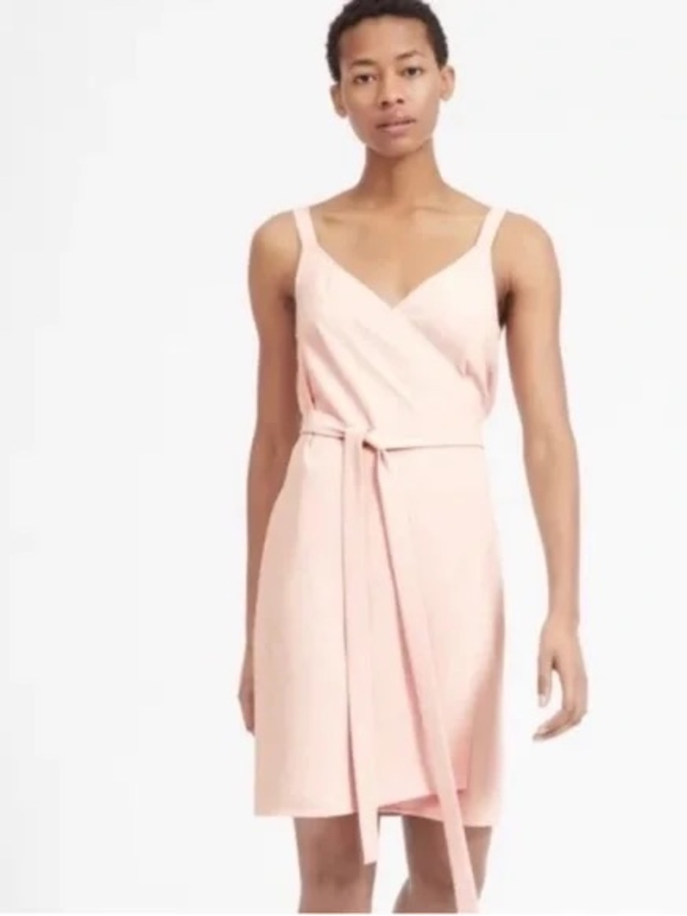 Everlane Blush Pink V-Neck Wrap Mini Dress with Waist Tie